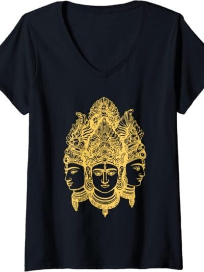 Hinduism Trimurti, Sacred Pooja Hindu Temple V-Neck T-Shirt (Italy)