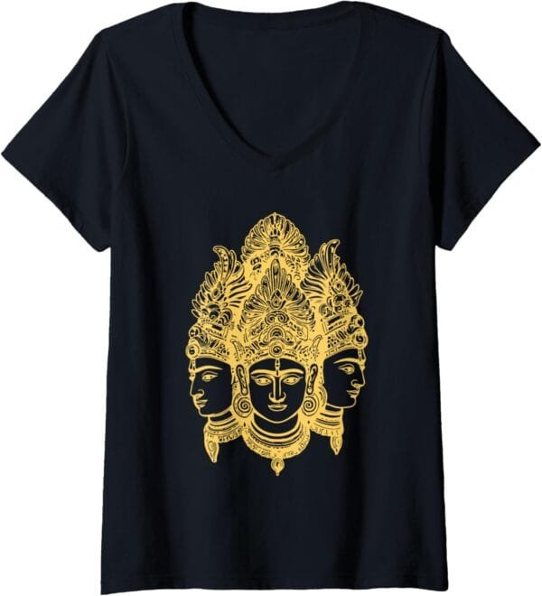 Hinduism Trimurti, Sacred Pooja Hindu Temple V-Neck T-Shirt (Spain)