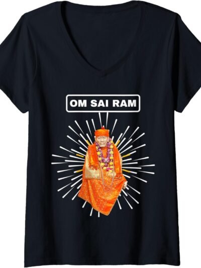 Shirdi Sai Baba God Gift for Indian Hindus Om Sai Ram V-Neck T-Shirt (USA)