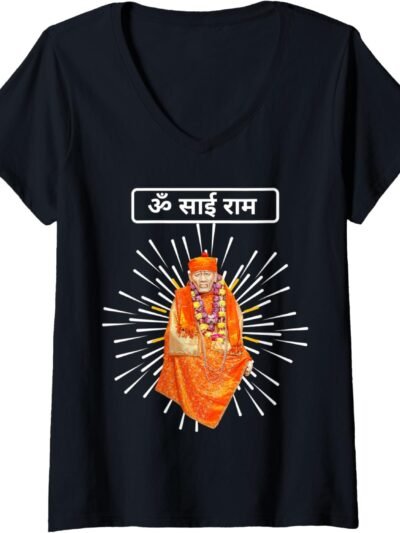 Shirdi Sai Baba, cadeau divin pour les hindous indiens | Om Sai Ram Hindi V-Neck T-Shirt (France)