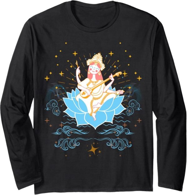 Hindu Wedding Gift for Indian Artists Goddess Saraswati Mata Long Sleeve T-Shirt (Japan)