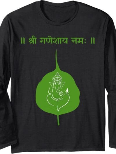 Ganapati, Ganesh, Shree Ganeshaya Namaha Leaf Sanskrit Puja Long Sleeve T-Shirt (USA)
