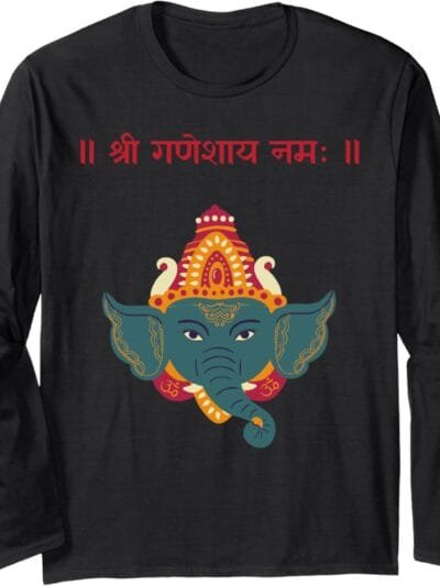 Ganapati, Ganesh, Shree Ganeshaya Namaha Sanskrit Puja Long Sleeve T-Shirt (USA)