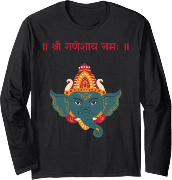 Ganapati, Ganesh, Shree Ganeshaya Namaha Sanskrit Puja Long Sleeve T-Shirt (USA)