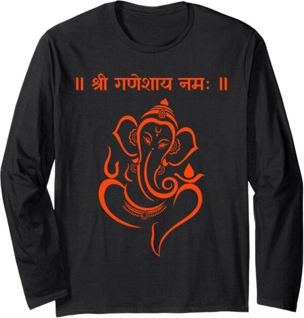 Ganapati, Ganesh, Shree Ganeshaya Namaha Sanskrit Om Puja Long Sleeve T-Shirt (USA)