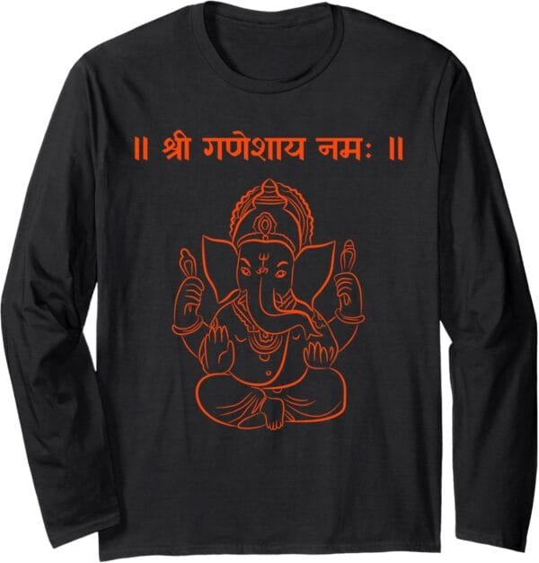 Ganapati, Ganesh, Shree Ganeshaya Namaha Sanskrit Puja Long Sleeve T-Shirt (UK)