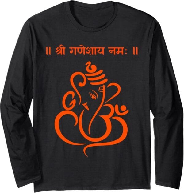 Ganapati, Ganesh, Shree Ganeshaya Namaha Sanskrit Puja Long Sleeve T-Shirt (USA)