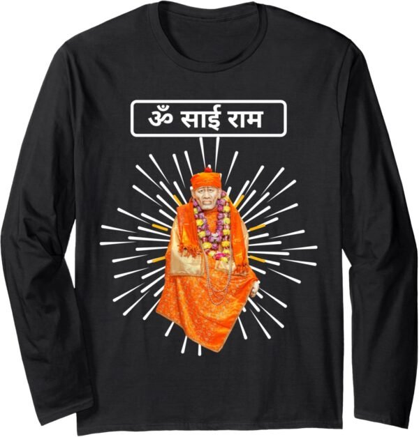 Shirdi Sai Baba God Gift for Indian Hindús Om Sai Ram Hindi Long Sleeve T-Shirt (Spain)