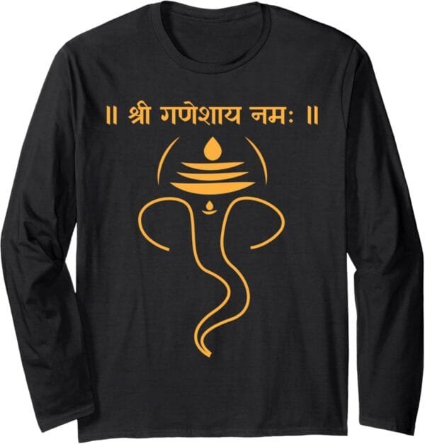 Ganapati, Ganesh, Shree Ganeshaya Namaha Sanskrit Puja Long Sleeve T-Shirt (USA)