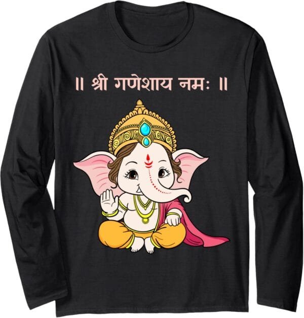 Ganapati, Ganesh, Shree Ganeshaya Namaha Sanskrit Puja Long Sleeve T-Shirt (USA)