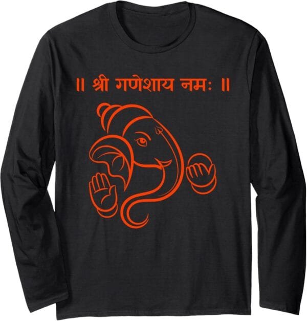 Ganapati, Ganesh, Shree Ganeshaya Namaha Sanskrit Puja Long Sleeve T-Shirt (USA)