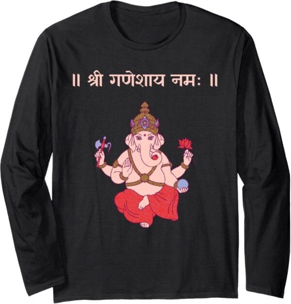 Ganapati, Ganesh, Shree Ganeshaya Namaha Sanskrit Puja Long Sleeve T-Shirt (France)