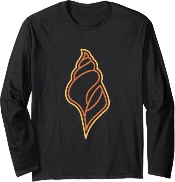 Hindu God Pooja Shankh, Conch Line Drawing Long Sleeve T-Shirt (USA)