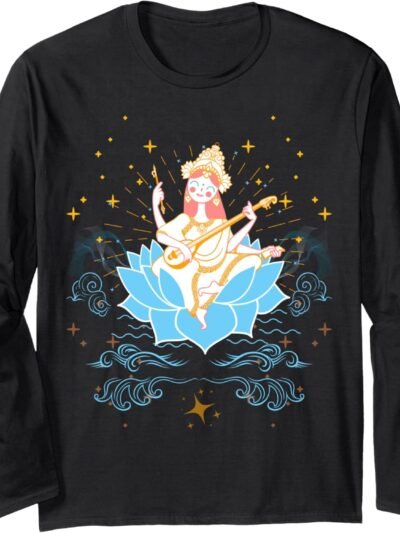 Hindu Wedding Gift for Indian Artists Goddess Saraswati Mata Long Sleeve T-Shirt (Spain)