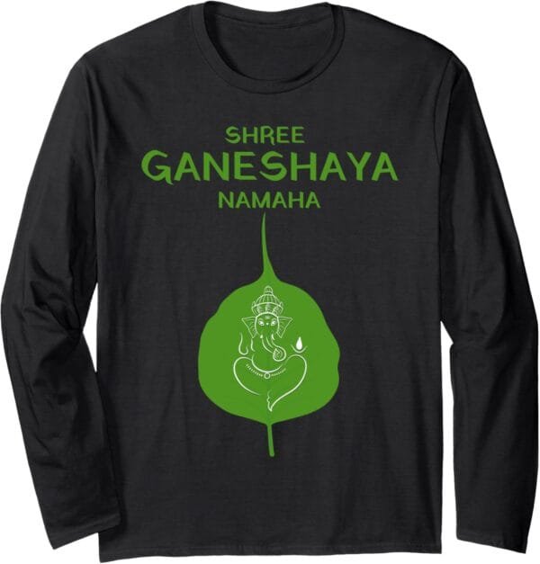 Ganapati, Ganesh, Shree Ganeshaya Namaha on Leaf Puja Long Sleeve T-Shirt (USA)