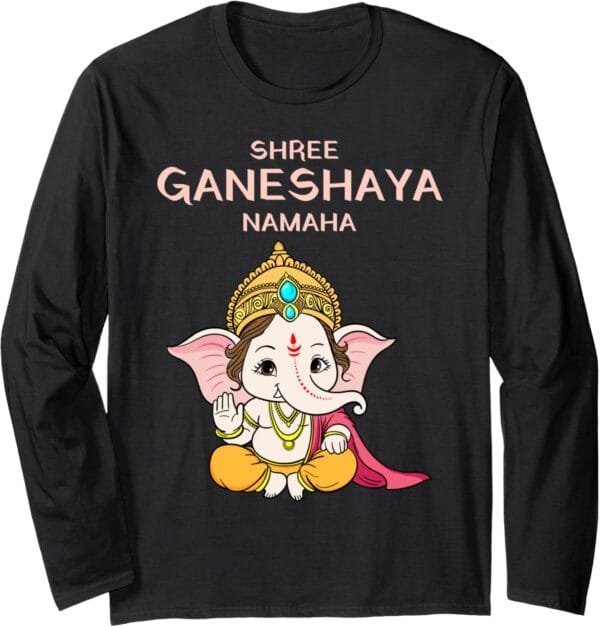 Ganapati, Ganesh, Shree Ganeshaya Namaha Ganeshotsav Puja Long Sleeve T-Shirt (USA)