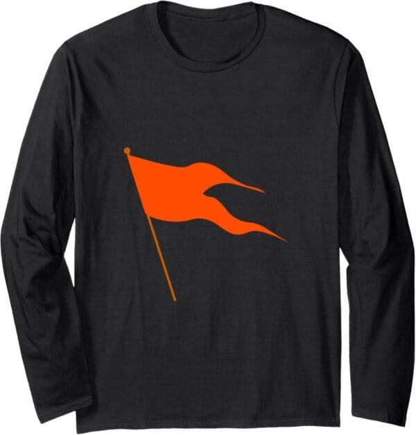 Hinduism Saffron Orange Flag, Sacred Pooja Hindu Temple Long Sleeve T-Shirt (USA)