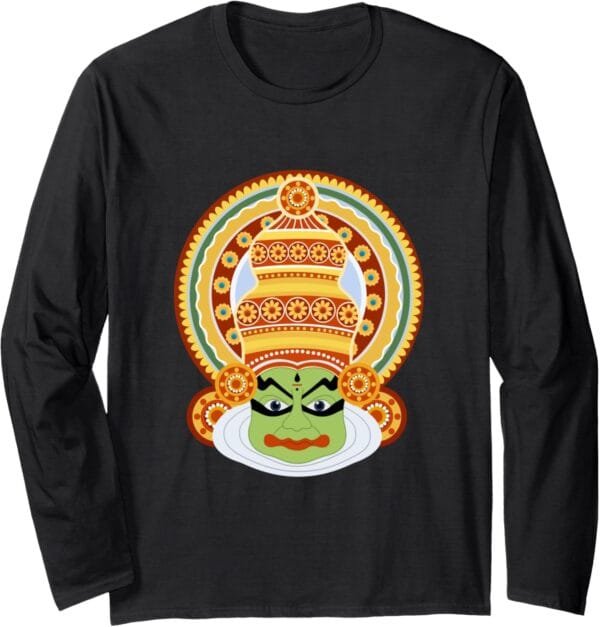 Hinduism Kathakali Dancer Face Kerala Onam Hindu Temple Puja Long Sleeve T-Shirt (Japan)