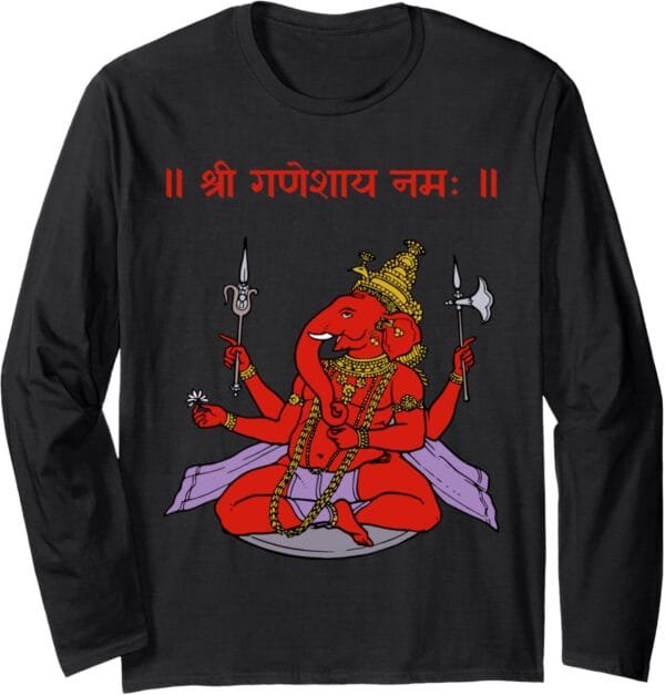 Ganapati, Ganesh, Shree Ganeshaya Namaha Sanskrit Puja Long Sleeve T-Shirt (USA)