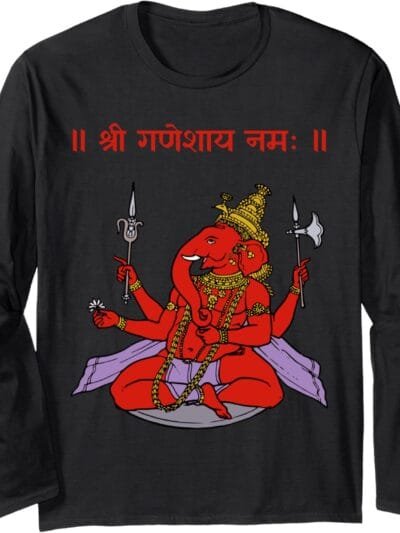 Ganapati, Ganesh, Shree Ganeshaya Namaha Sanskrit Puja Long Sleeve T-Shirt (France)
