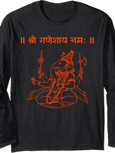 Ganapati, Ganesh, Shree Ganeshaya Namaha Sanskrit Puja Long Sleeve T-Shirt (USA)