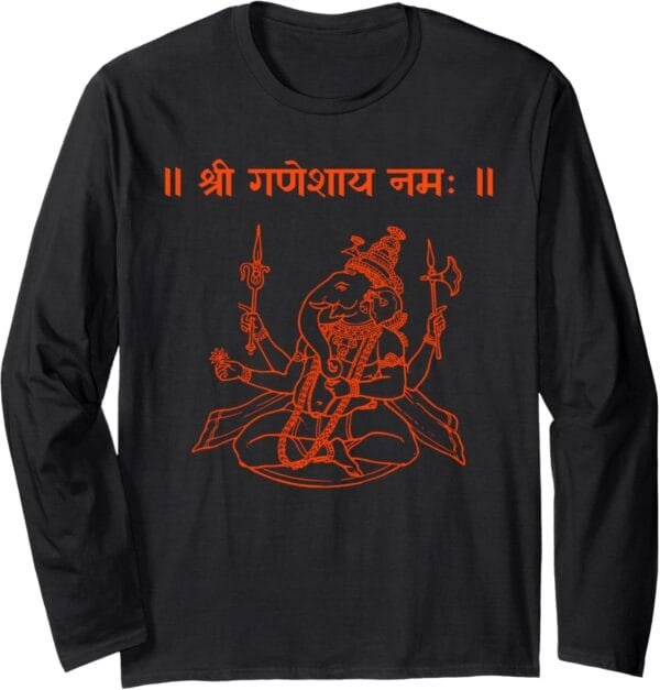 Ganapati, Ganesh, Shree Ganeshaya Namaha Sanskrit Puja Long Sleeve T-Shirt (USA)