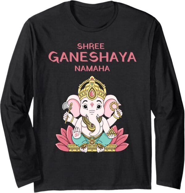 Ganapati, Ganesh, Shree Ganeshaya Namaha Ganeshotsav Puja Long Sleeve T-Shirt (USA)