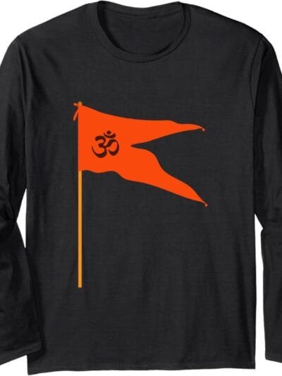Hinduism Om Saffron Orange Flag, Sacred Pooja Hindu Temple Long Sleeve T-Shirt (Spain)