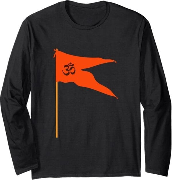 Hinduism Om Saffron Orange Flag, Sacred Pooja Hindu Temple Long Sleeve T-Shirt (USA)
