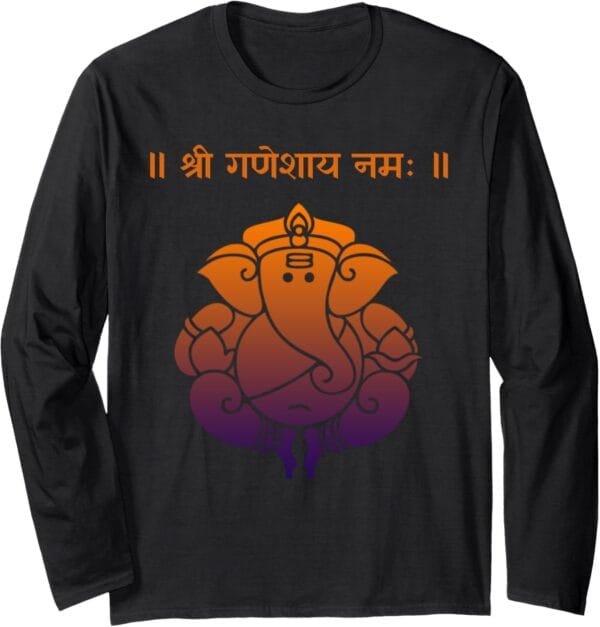 Ganapati, Ganesh, Shree Ganeshaya Namaha Sanskrit Puja Long Sleeve T-Shirt (USA)