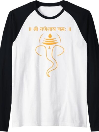 Ganapati, Ganesh, Shree Ganeshaya Namaha Sanskrit Puja Raglan T-Shirt (USA)