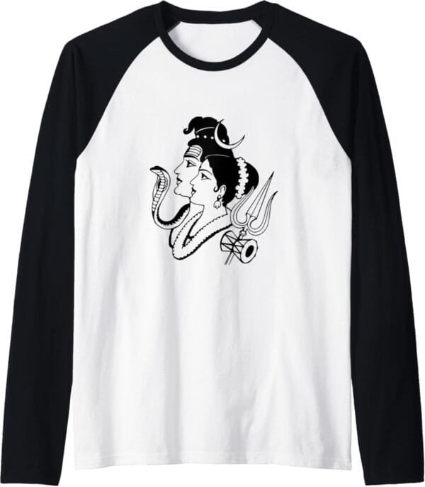 Shiva, Shankar, MahaShivratri Shiv Parvati Hindu Temple Puja Raglan T-Shirt (USA)