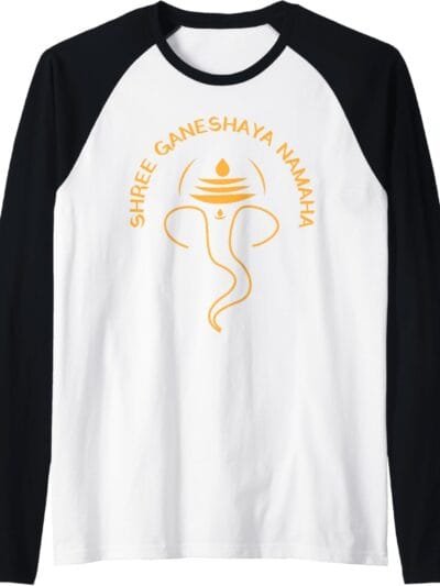Ganapati, Ganesh, Shree Ganeshaya Namaha Ganeshotsav Puja Raglan T-Shirt (USA)