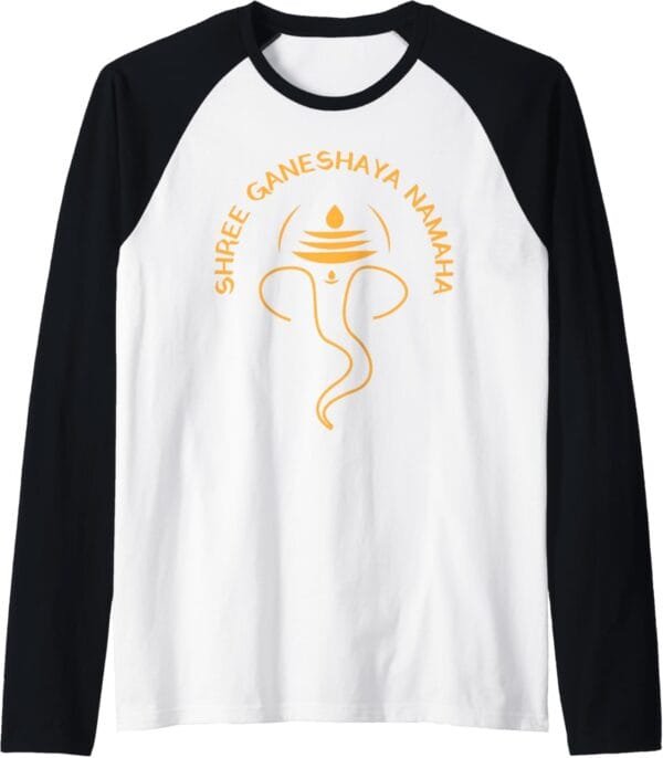 Ganapati, Ganesh, Shree Ganeshaya Namaha Ganeshotsav Puja Raglan T-Shirt (USA)