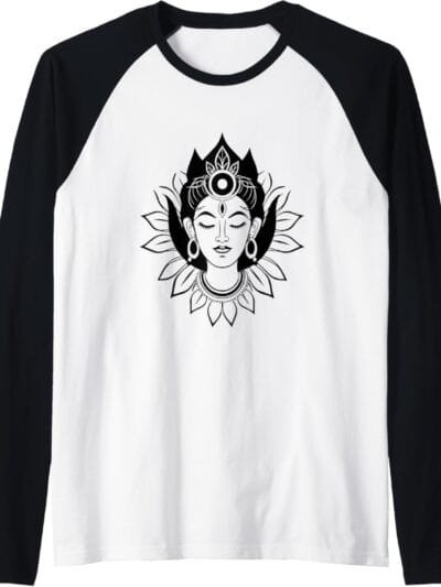 Kali Mata, Navratri Hindu Goddess Face Pooja Raglan T-Shirt (USA)