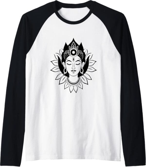 Kali Mata, Navratri Hindu Goddess Face Pooja Raglan T-Shirt (USA)