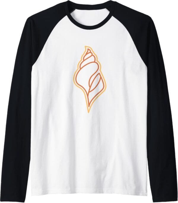 Hindu God Pooja Shankh, Conch Line Drawing Raglan T-Shirt (USA)