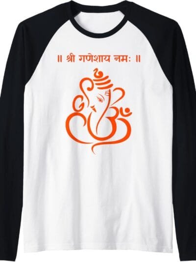 Ganapati, Ganesh, Shree Ganeshaya Namaha Sanskrit Puja Raglan T-Shirt (Spain)