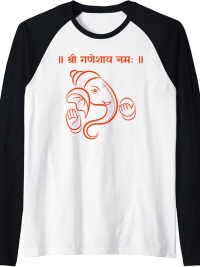 Ganapati, Ganesh, Shree Ganeshaya Namaha Sanskrit Puja Raglan T-Shirt (USA)