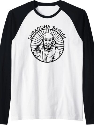 Sai Baba of Shirdi Blessing God Hindu Pooja Shraddha Saburi Raglan T-Shirt (USA)