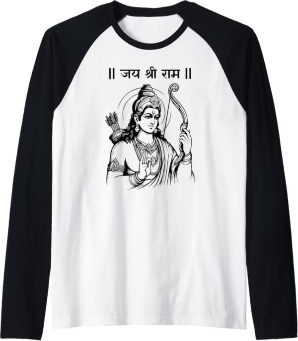 Rama, Ram, Diwali Shree Ram Hindu Temple Jai Shree Ram Hindi Raglan T-Shirt (USA)