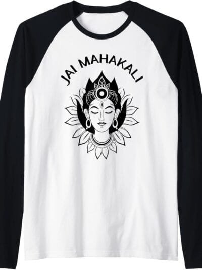 Kali Mata, Navratri Hindu Goddess Face Jai Mahakali Pooja Raglan T-Shirt (USA)