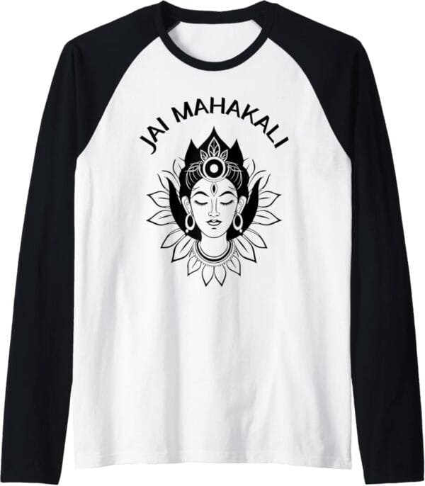 Kali Mata, Navratri Hindu Goddess Face Jai Mahakali Pooja Raglan T-Shirt (USA)