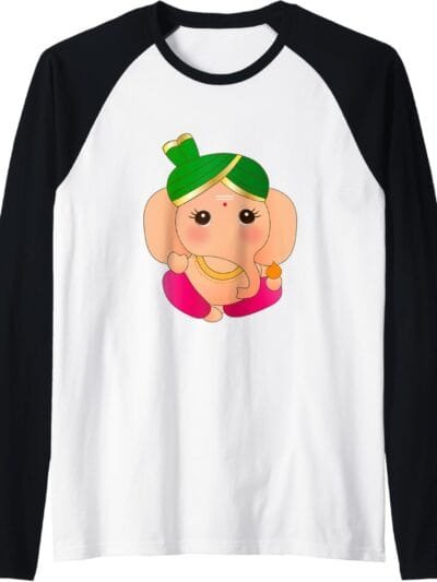 Ganapati, Ganesh, Baby Ganesha Ganeshotsav Puja Raglan T-Shirt (USA)
