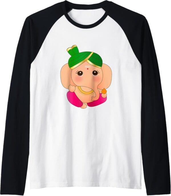 Ganapati, Ganesh, Baby Ganesha Ganeshotsav Puja Raglan T-Shirt (USA)