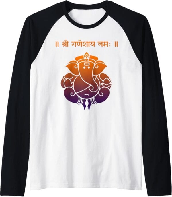 Ganapati, Ganesh, Shree Ganeshaya Namaha Sanskrit Puja Raglan T-Shirt (Spain)