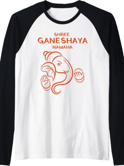 Ganapati, Ganesh, Shree Ganeshaya Namaha Ganeshotsav Puja Raglan T-Shirt (USA)