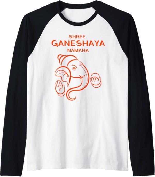 Ganapati, Ganesh, Shree Ganeshaya Namaha Ganeshotsav Puja Raglan T-Shirt (USA)