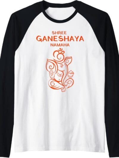 Ganapati, Ganesh, Shree Ganeshaya Namaha Om Ganeshotsav Puja Raglan T-Shirt (USA)