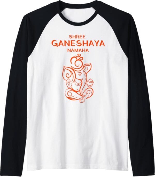 Ganapati, Ganesh, Shree Ganeshaya Namaha Om Ganeshotsav Puja Raglan T-Shirt (USA)
